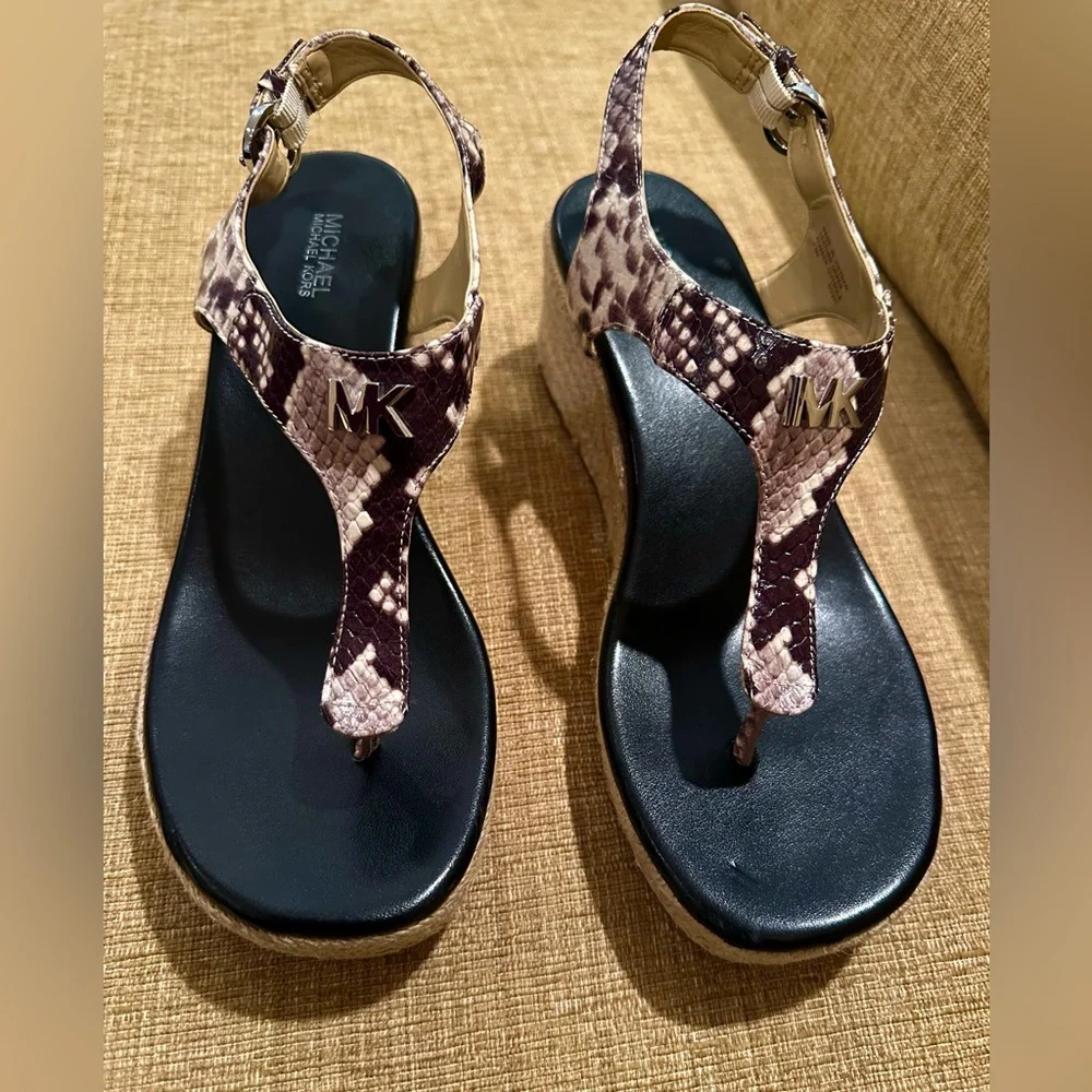 Michael Kors Snake Print Espadrille Wedge Sandals - Black and Cream - Picture 4 of 7
